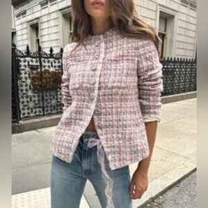 LoveShackFancy FRASER TWEED JACKET IN PINK PARTY NWT